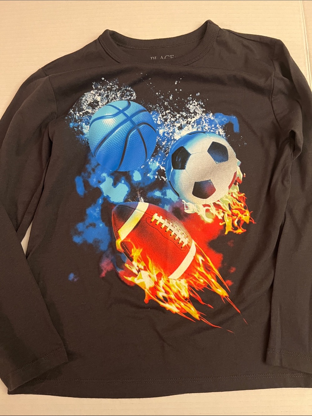 The Children's Place Black Long-Sleeve Tee with Blue, White & Red Sports Balls